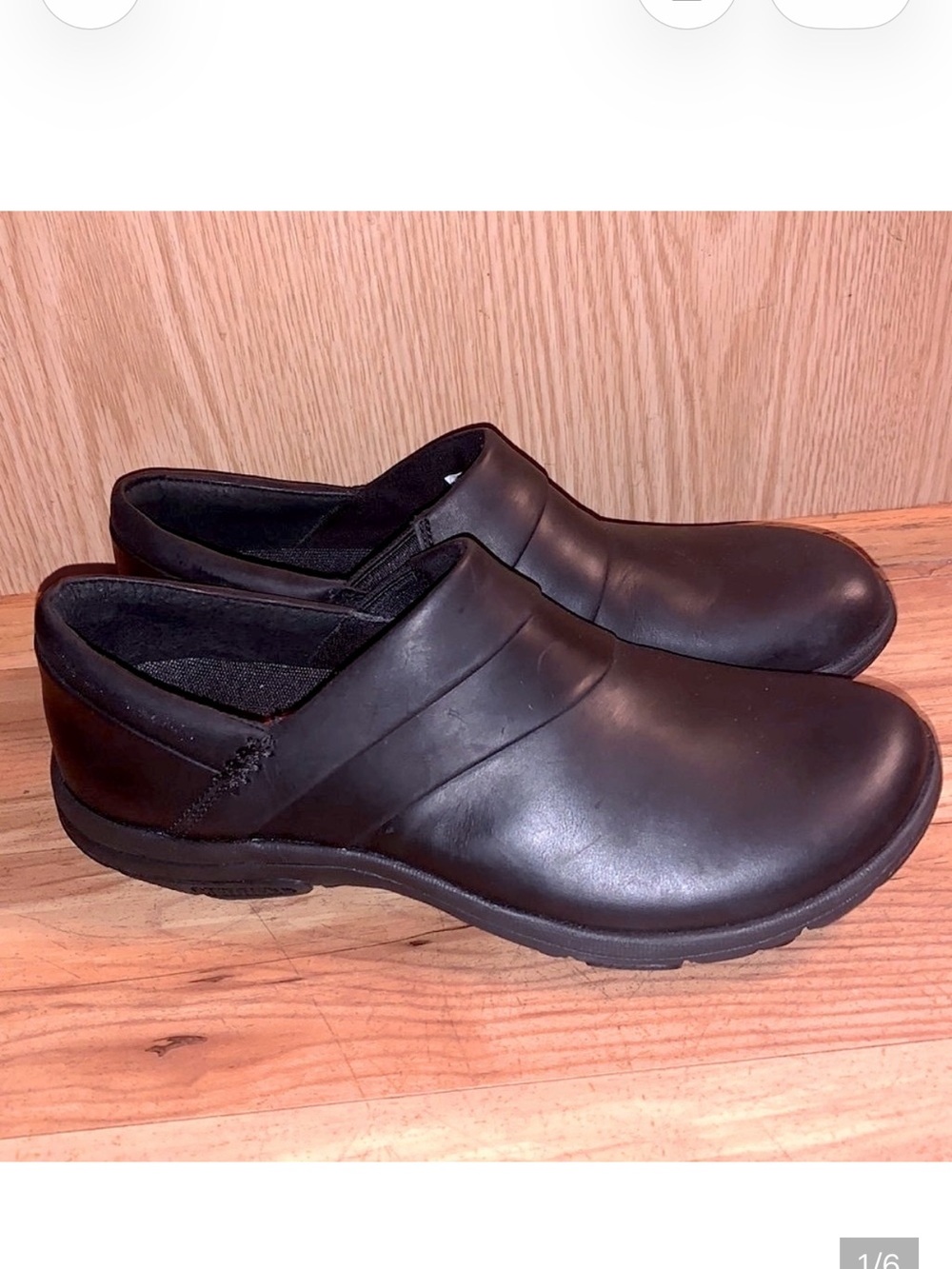 Merrell black leather size 7 women’s select grip comfort slip on shoes EUC